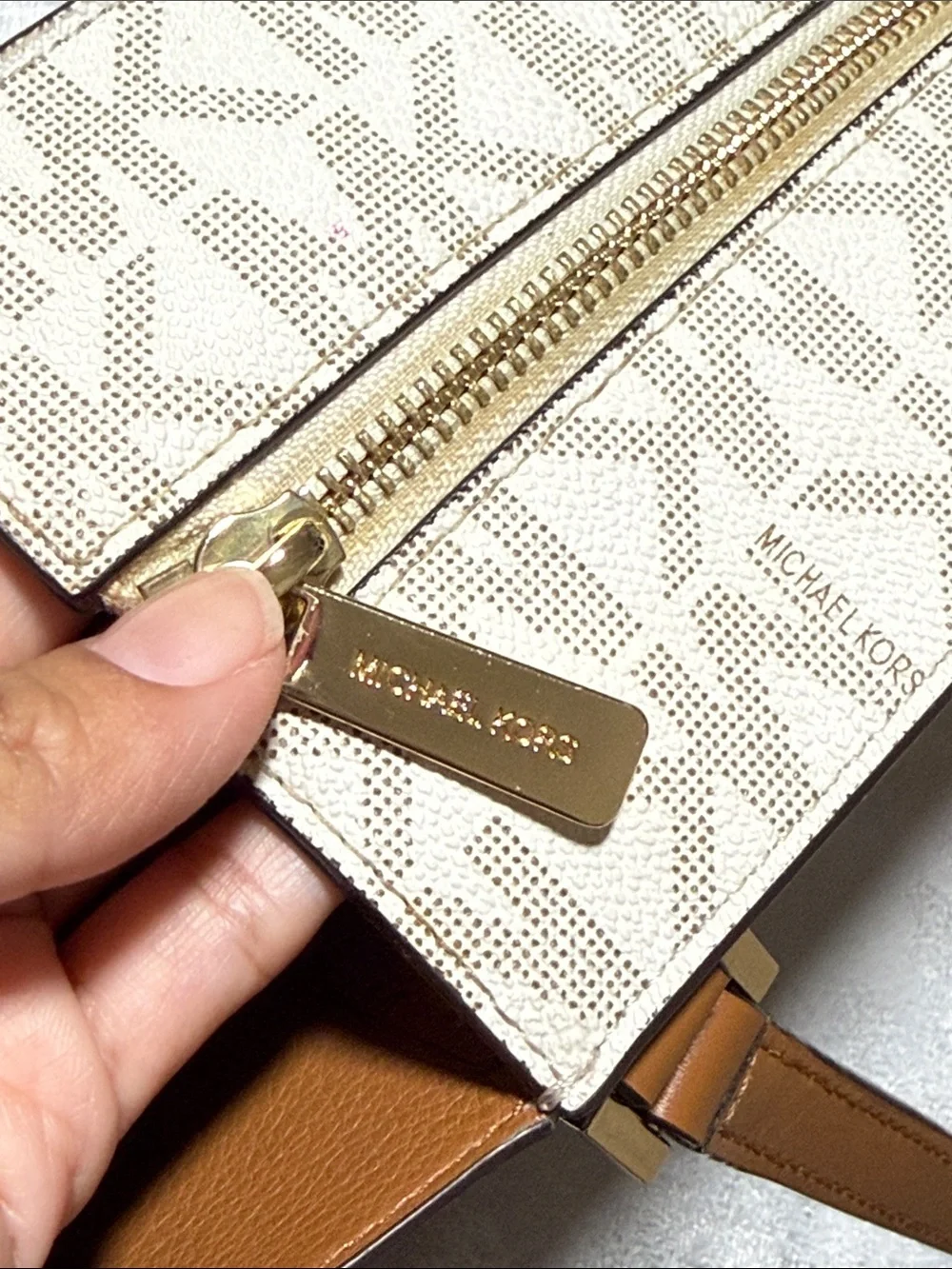 Michael Kors Cream, Brown & Tan Signature Tote with Matching Tan Wallet